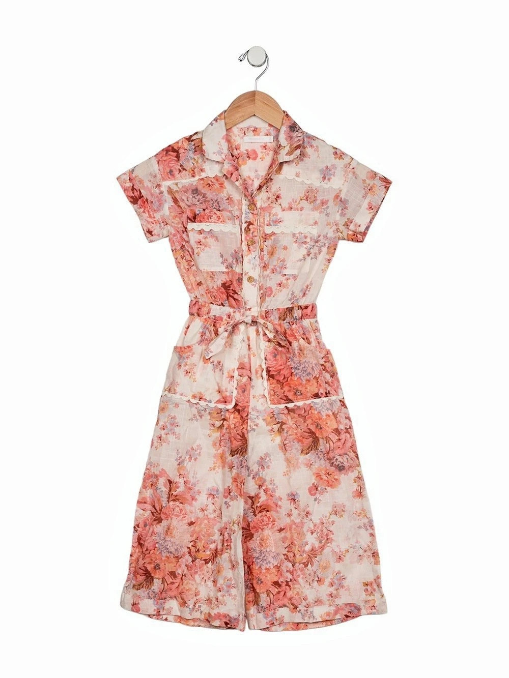 Zimmermann Kids Floral Midi Romper Dress in Pink & White Like New